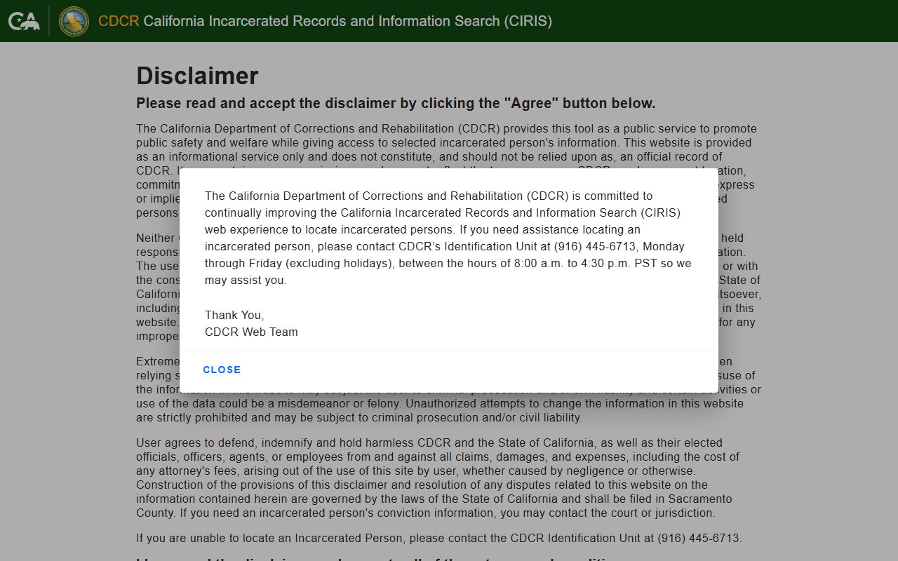 CDCR CIRIS locator for Konocti Conservation Camp inmate lookup in Lake County